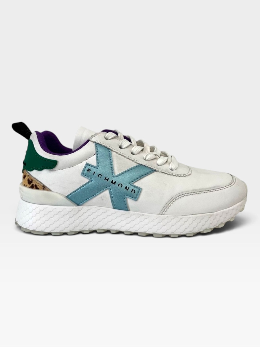 JOHN RICHMOND Colorblock Sneaker In White/ Celeste/ Green